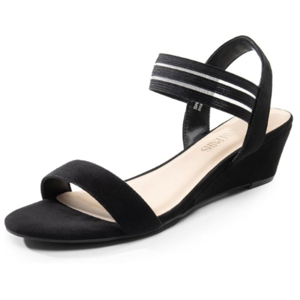 DREAM PAIRS Womens Low Wedge Sandals Slip On Ankle Strap Casual Black Size 8.5M